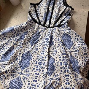 Parker Navy and Cream Patterned Midi Dress